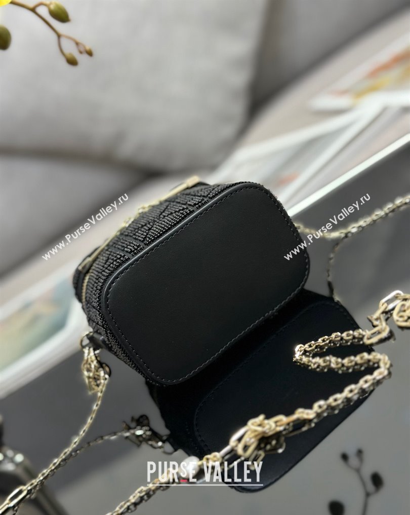 Lady Dior Micro Vanity Case In Black Cannage Cotton with Micropearl Embroidery (XXG-23112106)