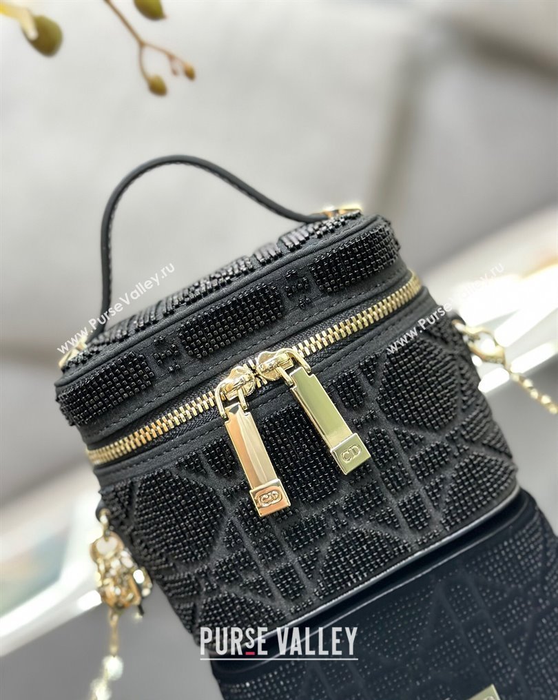 Lady Dior Micro Vanity Case In Black Cannage Cotton with Micropearl Embroidery (XXG-23112106)