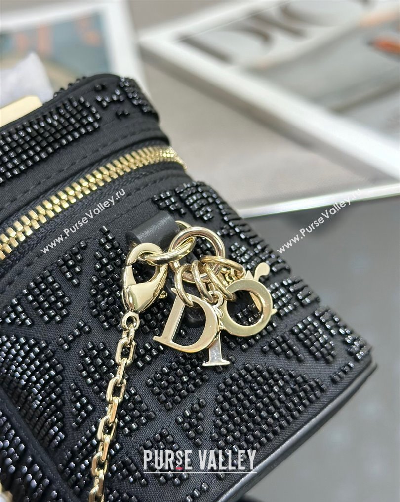 Lady Dior Micro Vanity Case In Black Cannage Cotton with Micropearl Embroidery (XXG-23112106)
