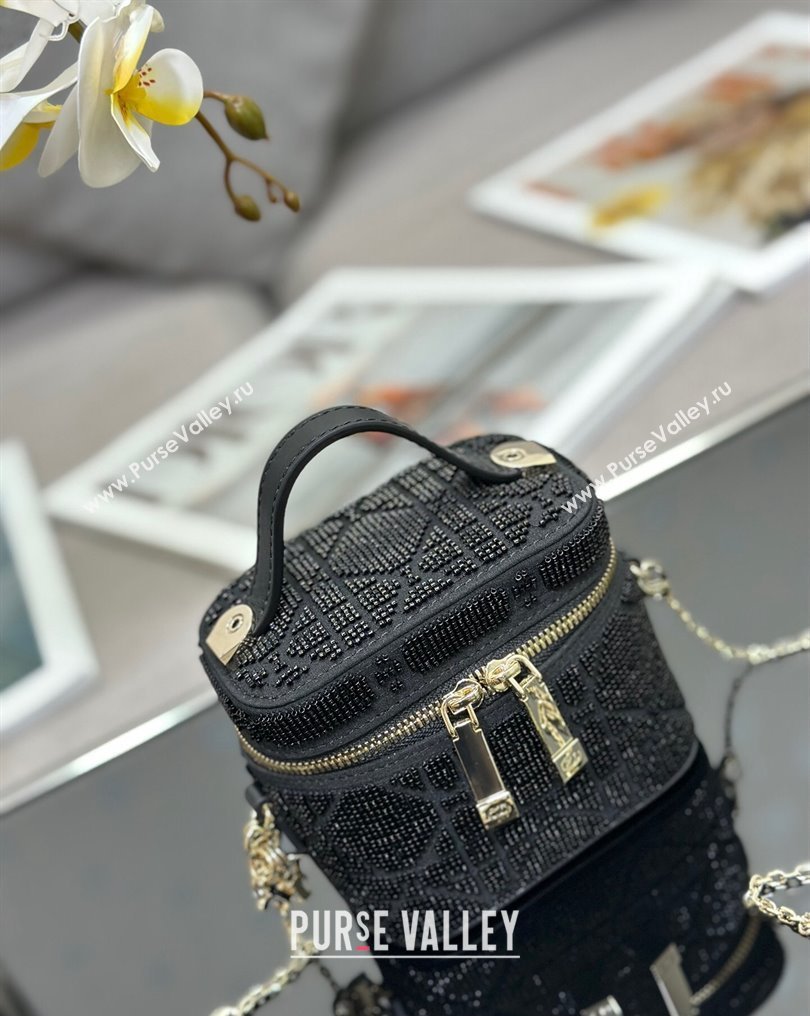 Lady Dior Micro Vanity Case In Black Cannage Cotton with Micropearl Embroidery (XXG-23112106)