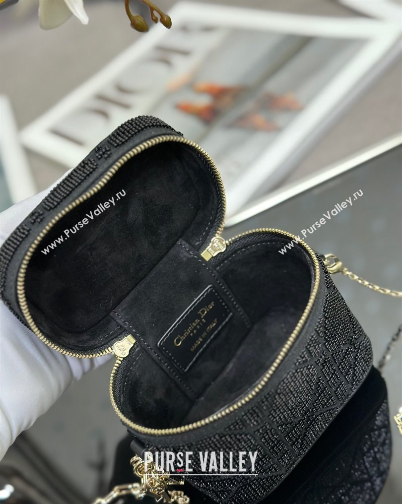 Lady Dior Micro Vanity Case In Black Cannage Cotton with Micropearl Embroidery (XXG-23112106)