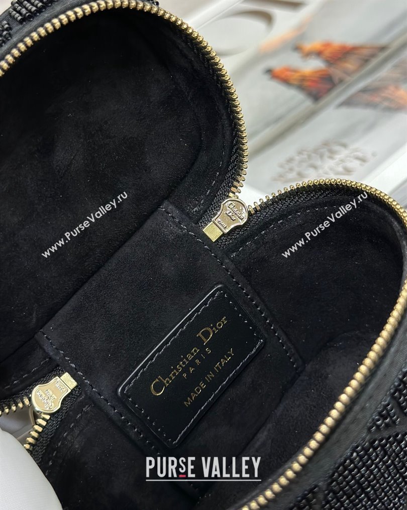 Lady Dior Micro Vanity Case In Black Cannage Cotton with Micropearl Embroidery (XXG-23112106)