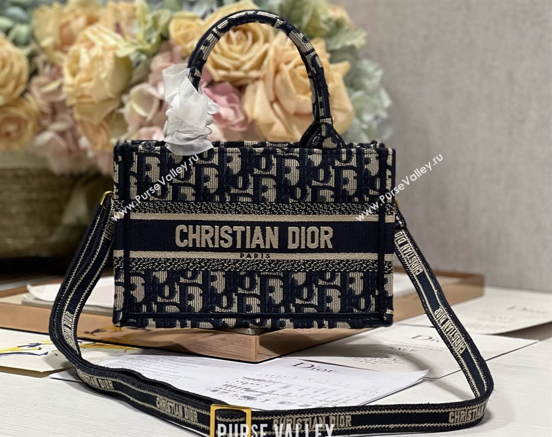 Dior Mini Dior Book Tote Bag with Strap in Blue and Beige Dior Oblique Embroidery (XXG-23112031)