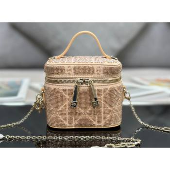 Lady Dior Micro Vanity Case In Beige Cannage Cotton with Micropearl Embroidery (XXG-23112107)
