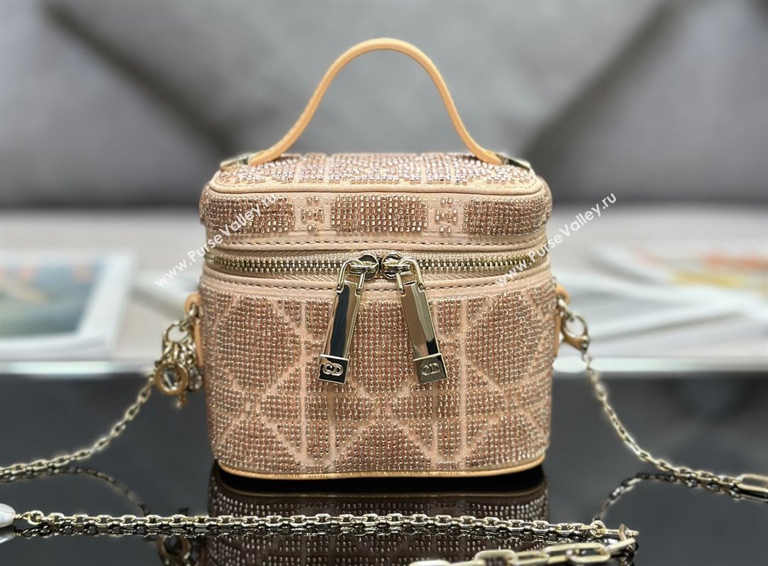 Lady Dior Micro Vanity Case In Beige Cannage Cotton with Micropearl Embroidery (XXG-23112107)