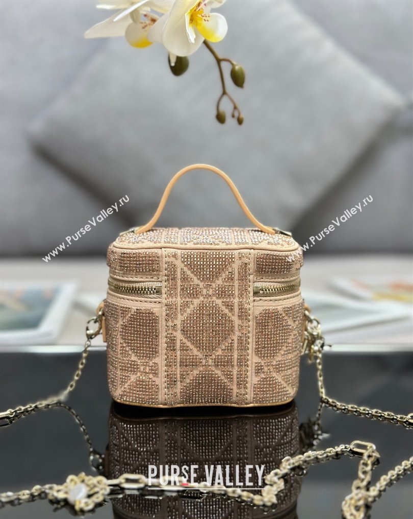 Lady Dior Micro Vanity Case In Beige Cannage Cotton with Micropearl Embroidery (XXG-23112107)