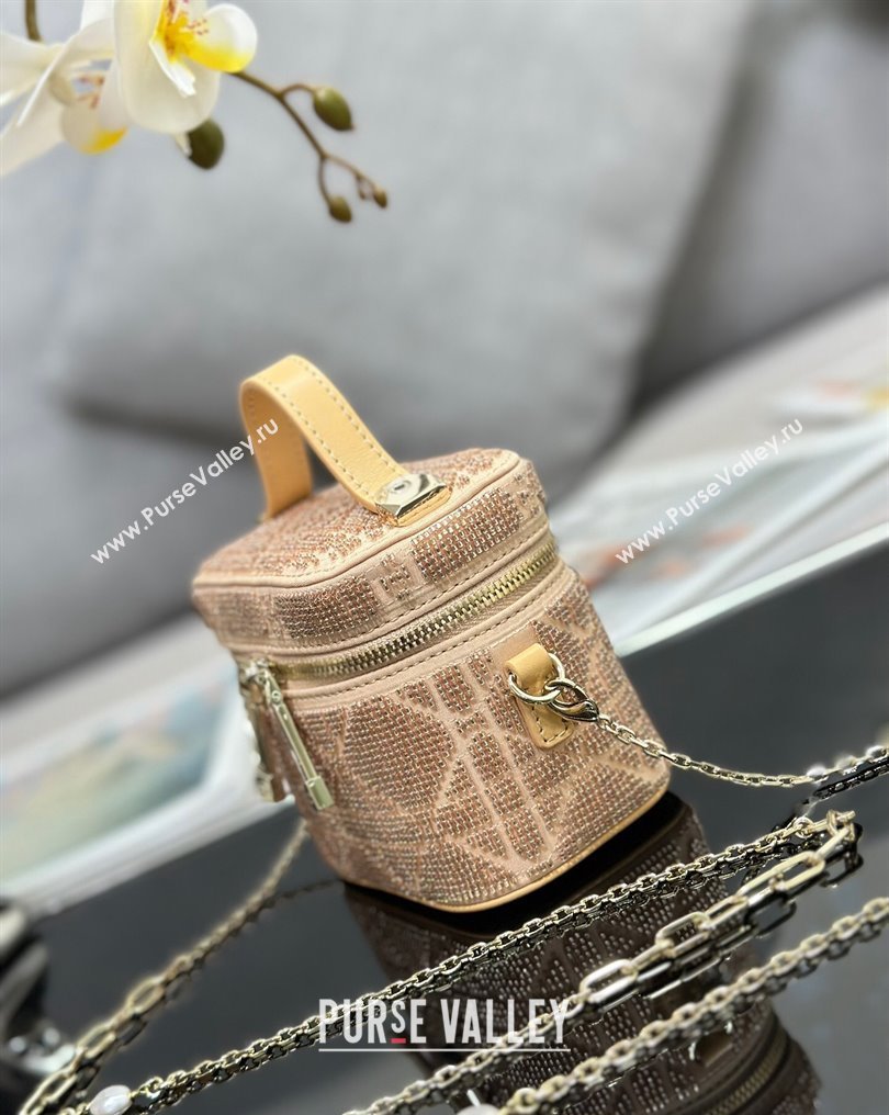 Lady Dior Micro Vanity Case In Beige Cannage Cotton with Micropearl Embroidery (XXG-23112107)