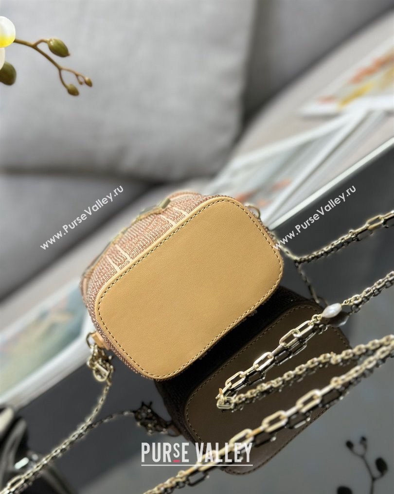 Lady Dior Micro Vanity Case In Beige Cannage Cotton with Micropearl Embroidery (XXG-23112107)