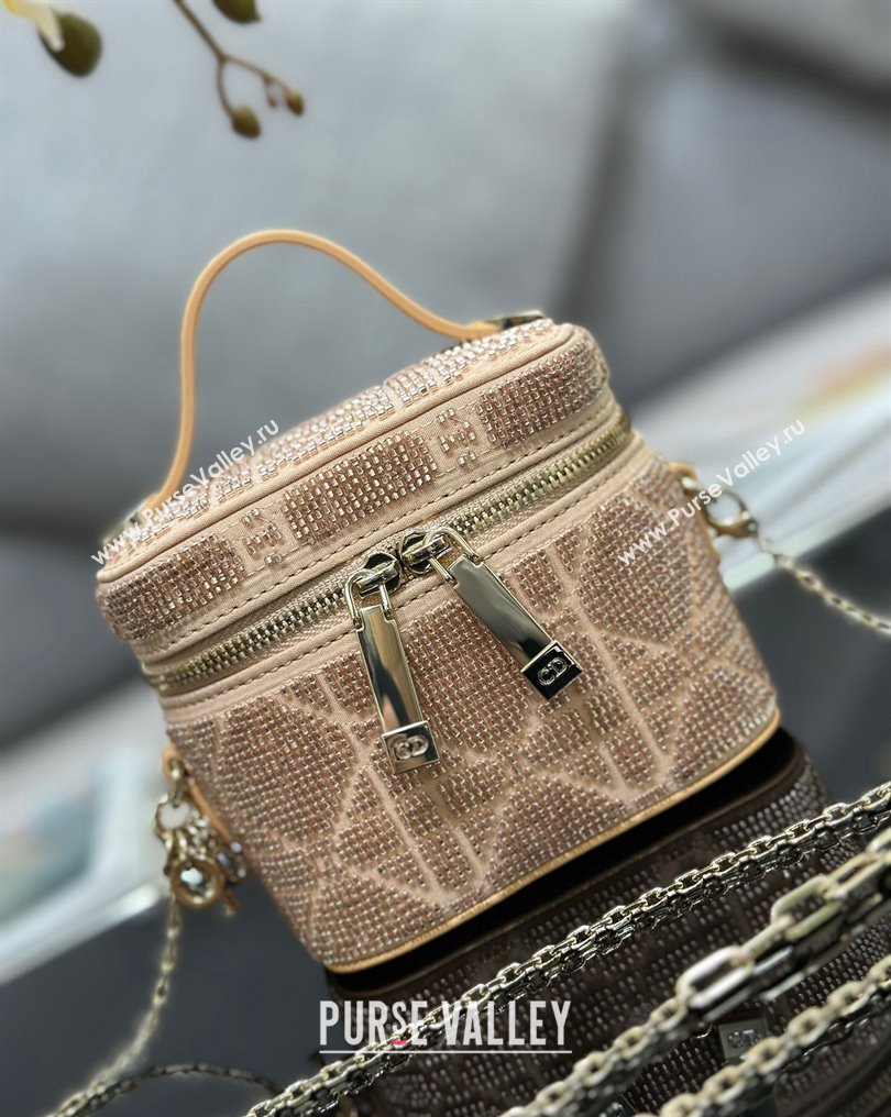 Lady Dior Micro Vanity Case In Beige Cannage Cotton with Micropearl Embroidery (XXG-23112107)