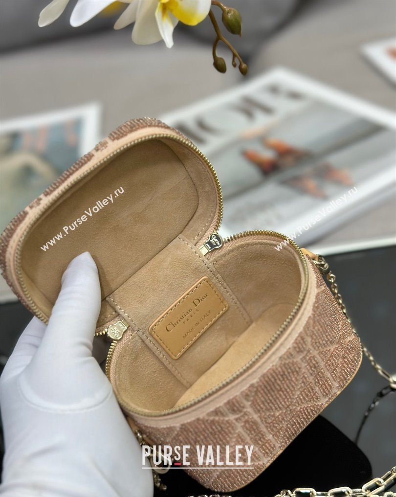 Lady Dior Micro Vanity Case In Beige Cannage Cotton with Micropearl Embroidery (XXG-23112107)