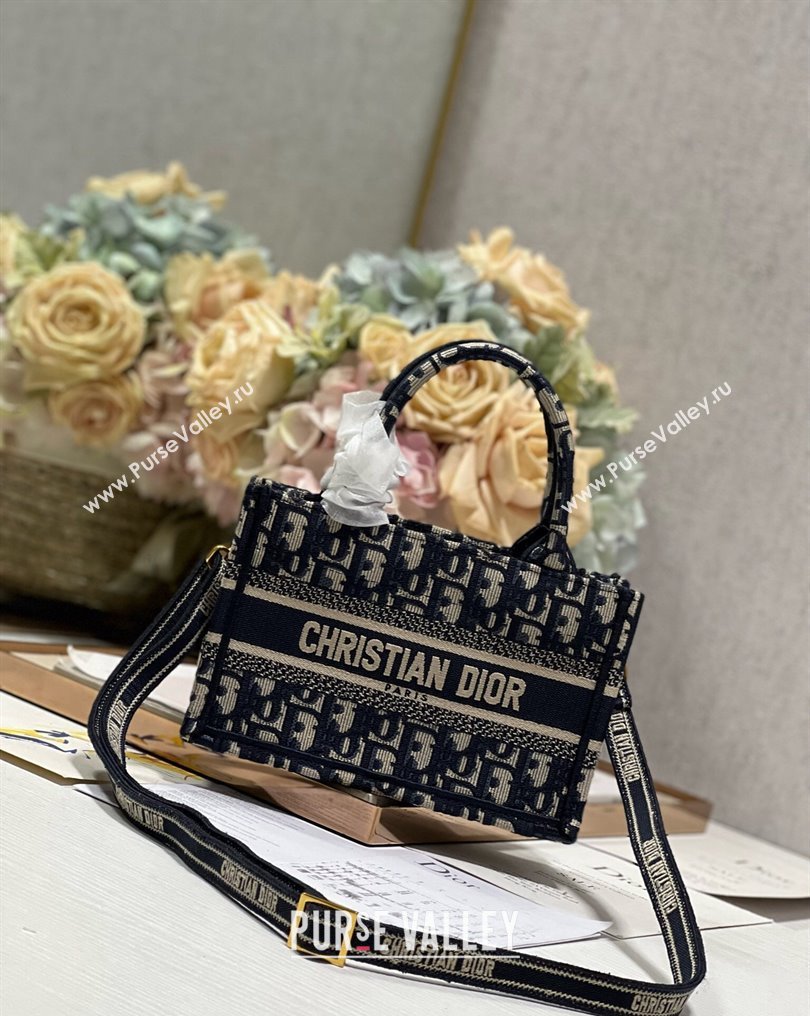 Dior Mini Dior Book Tote Bag with Strap in Blue and Beige Dior Oblique Embroidery (XXG-23112031)