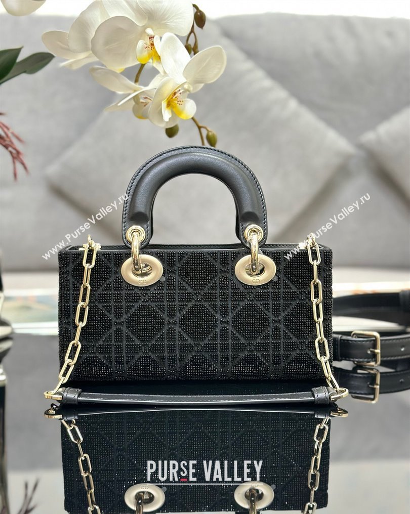 Dior Small Lady D-Joy Bag in Black Cannage Cotton with Micropearl Embroidery (XXG-23112104)