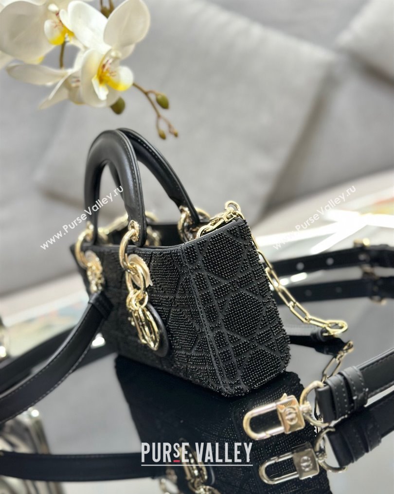 Dior Small Lady D-Joy Bag in Black Cannage Cotton with Micropearl Embroidery (XXG-23112104)