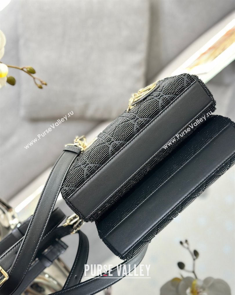 Dior Small Lady D-Joy Bag in Black Cannage Cotton with Micropearl Embroidery (XXG-23112104)