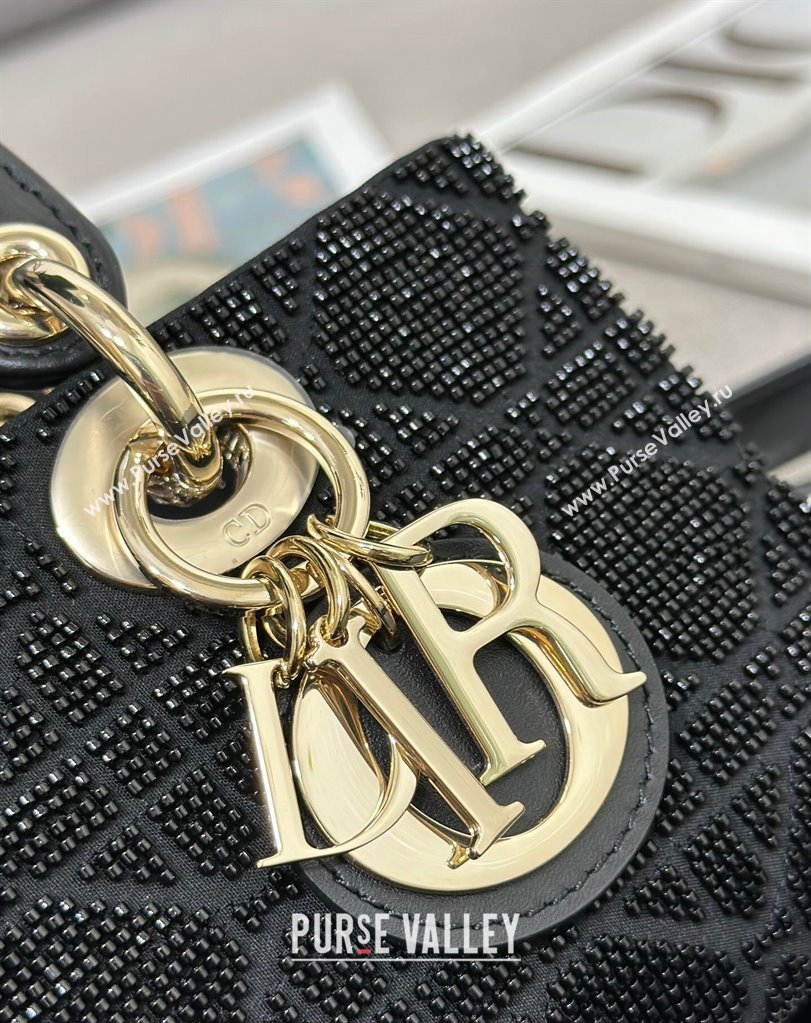 Dior Small Lady D-Joy Bag in Black Cannage Cotton with Micropearl Embroidery (XXG-23112104)