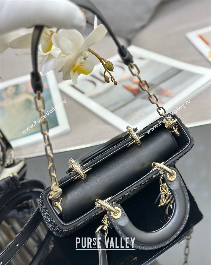 Dior Small Lady D-Joy Bag in Black Cannage Cotton with Micropearl Embroidery (XXG-23112104)