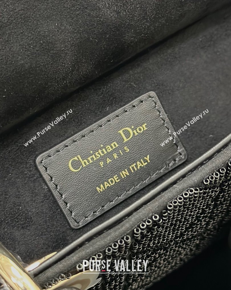 Dior Small Lady D-Joy Bag in Black Cannage Cotton with Micropearl Embroidery (XXG-23112104)