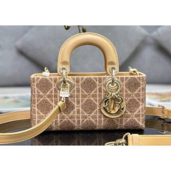Dior Small Lady D-Joy Bag in Beige Cannage Cotton with Micropearl Embroidery (XXG-23112105)