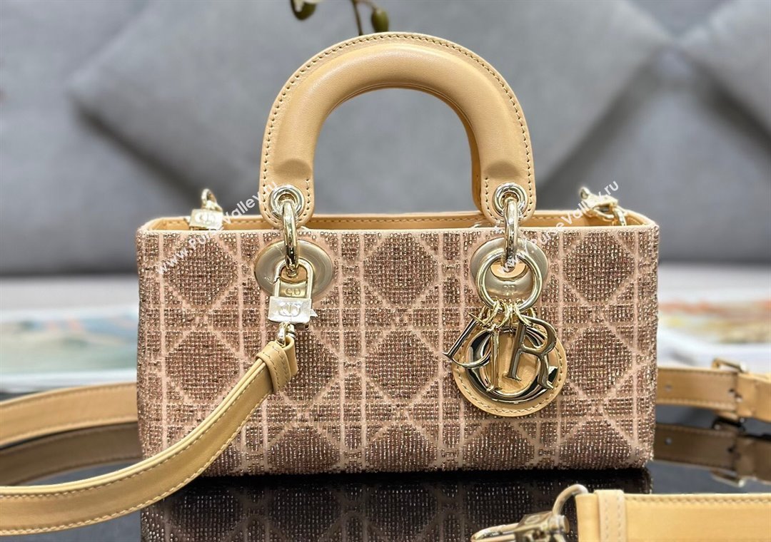 Dior Small Lady D-Joy Bag in Beige Cannage Cotton with Micropearl Embroidery (XXG-23112105)