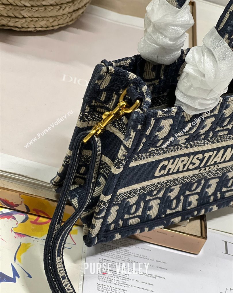 Dior Mini Dior Book Tote Bag with Strap in Blue and Beige Dior Oblique Embroidery (XXG-23112031)