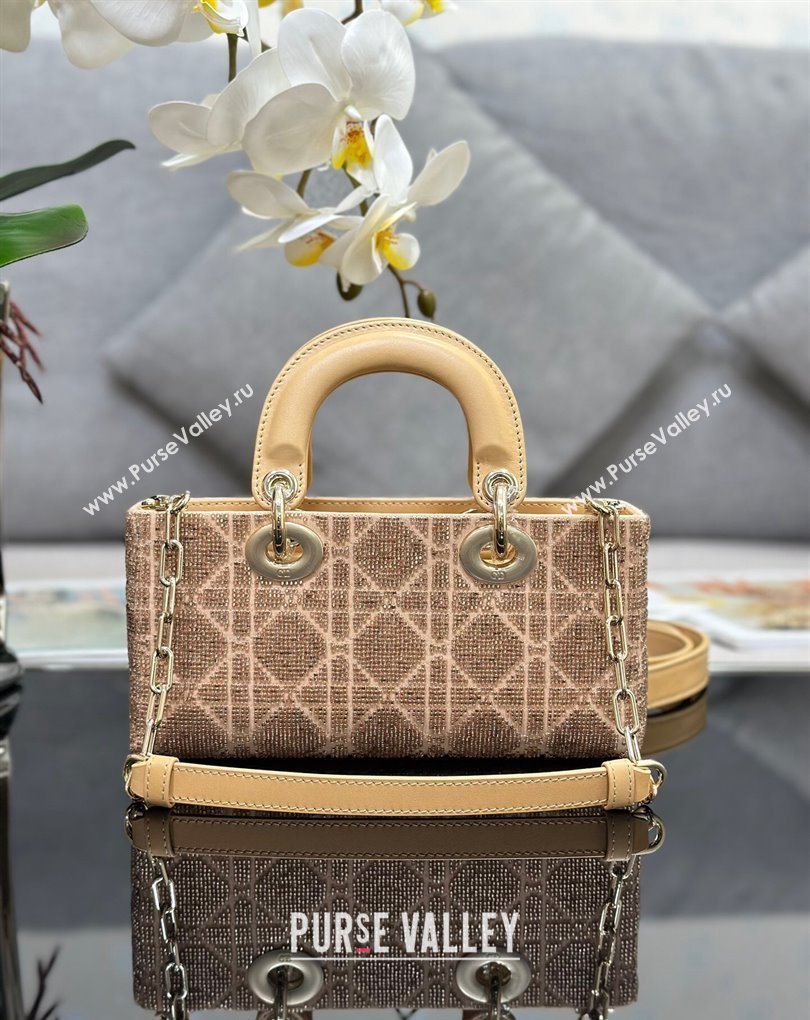 Dior Small Lady D-Joy Bag in Beige Cannage Cotton with Micropearl Embroidery (XXG-23112105)