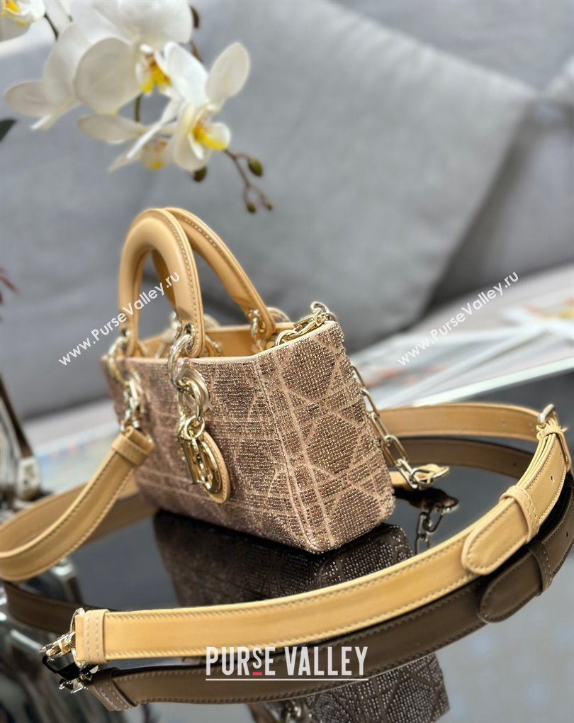 Dior Small Lady D-Joy Bag in Beige Cannage Cotton with Micropearl Embroidery (XXG-23112105)
