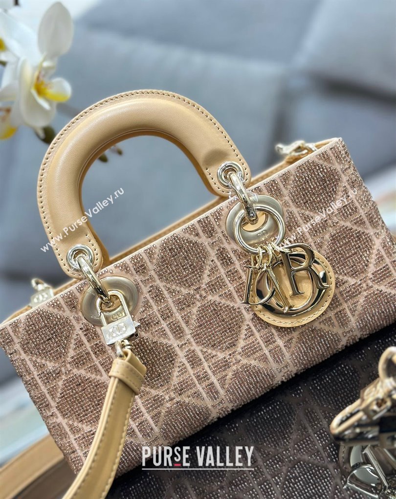 Dior Small Lady D-Joy Bag in Beige Cannage Cotton with Micropearl Embroidery (XXG-23112105)