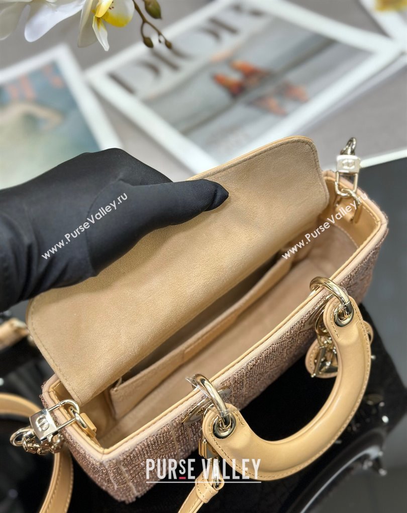 Dior Small Lady D-Joy Bag in Beige Cannage Cotton with Micropearl Embroidery (XXG-23112105)
