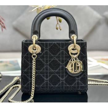 Dior Mini Lady Dior Bag in Black Cannage Cotton with Micropearl Embroidery (XXG-23112101)