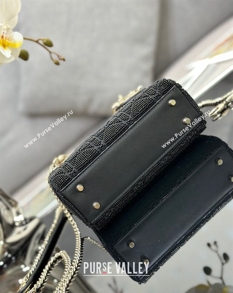 Dior Mini Lady Dior Bag in Black Cannage Cotton with Micropearl Embroidery (XXG-23112101)