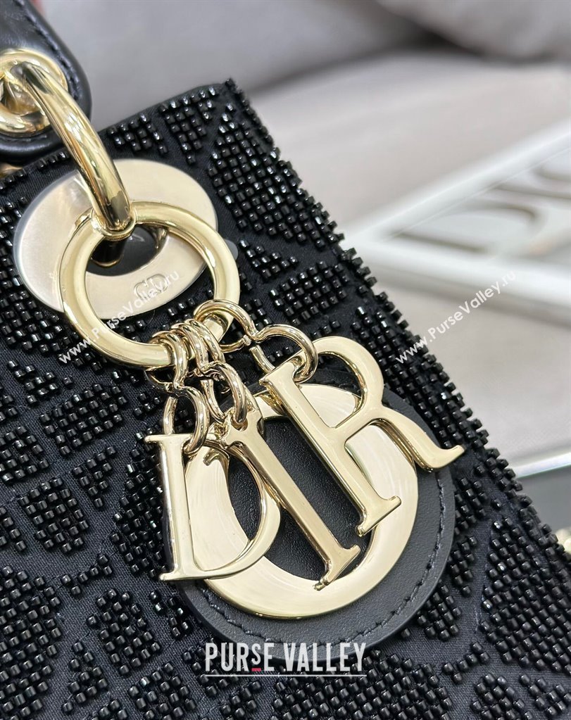 Dior Mini Lady Dior Bag in Black Cannage Cotton with Micropearl Embroidery (XXG-23112101)