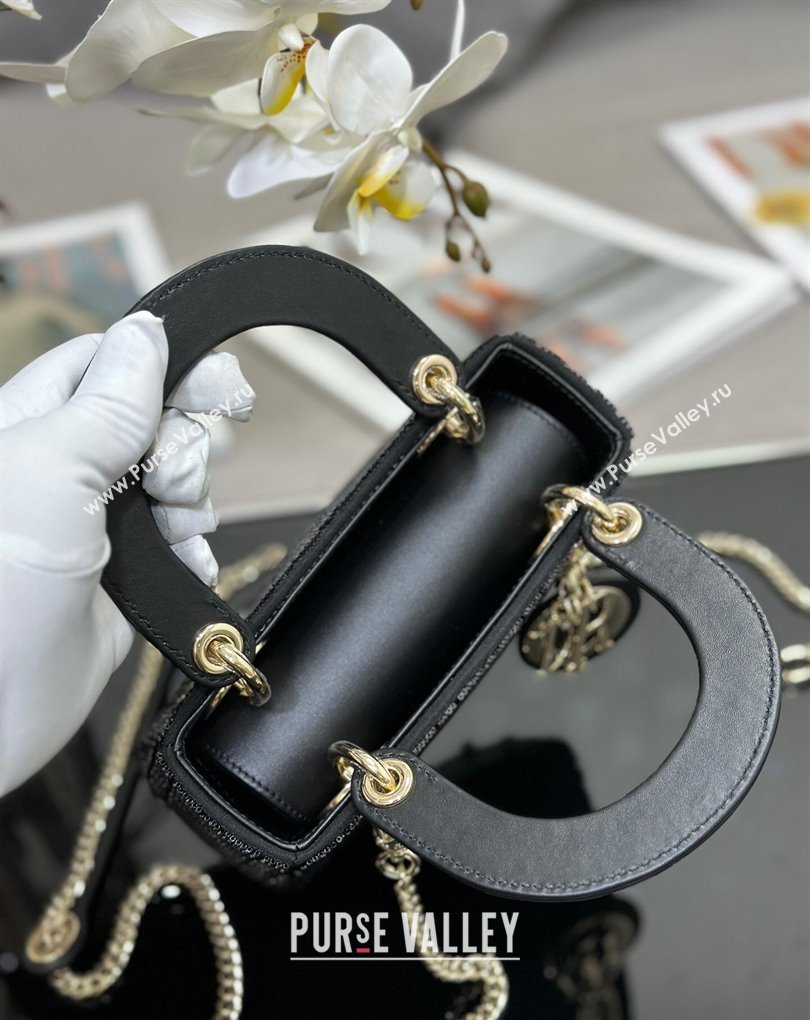 Dior Mini Lady Dior Bag in Black Cannage Cotton with Micropearl Embroidery (XXG-23112101)