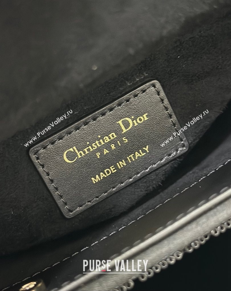 Dior Mini Lady Dior Bag in Black Cannage Cotton with Micropearl Embroidery (XXG-23112101)
