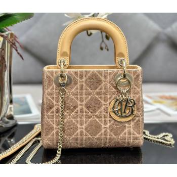 Dior Mini Lady Dior Bag in Beige Cannage Cotton with Micropearl Embroidery (XXG-23112102)