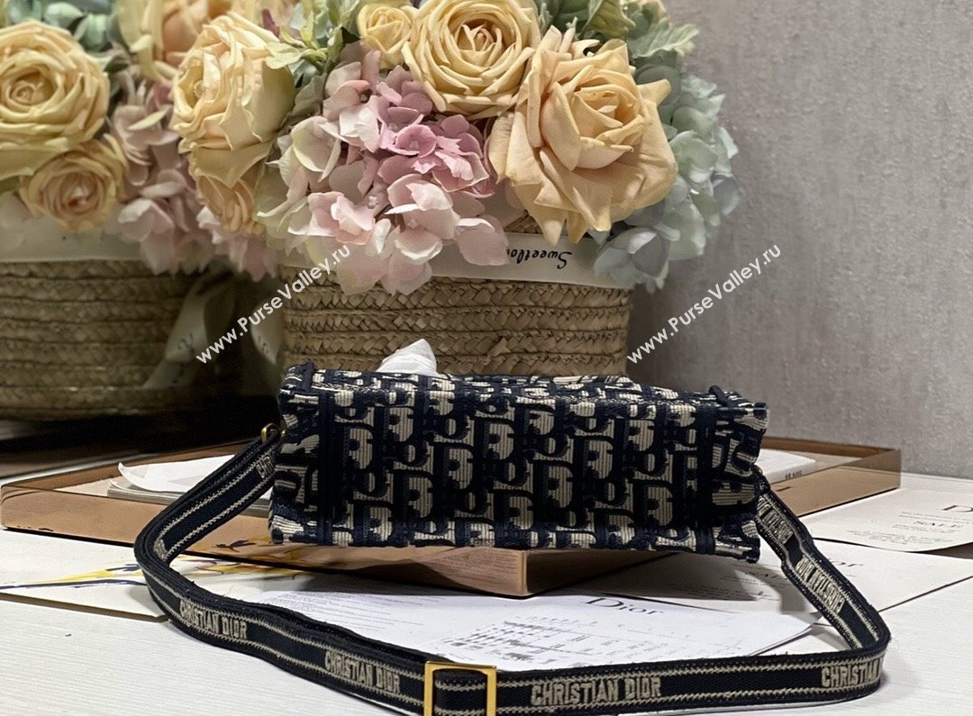 Dior Mini Dior Book Tote Bag with Strap in Blue and Beige Dior Oblique Embroidery (XXG-23112031)