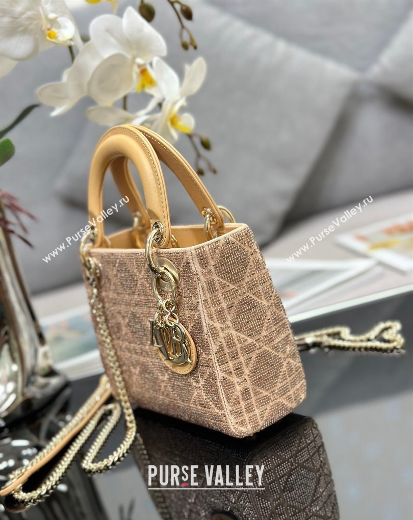 Dior Mini Lady Dior Bag in Beige Cannage Cotton with Micropearl Embroidery (XXG-23112102)