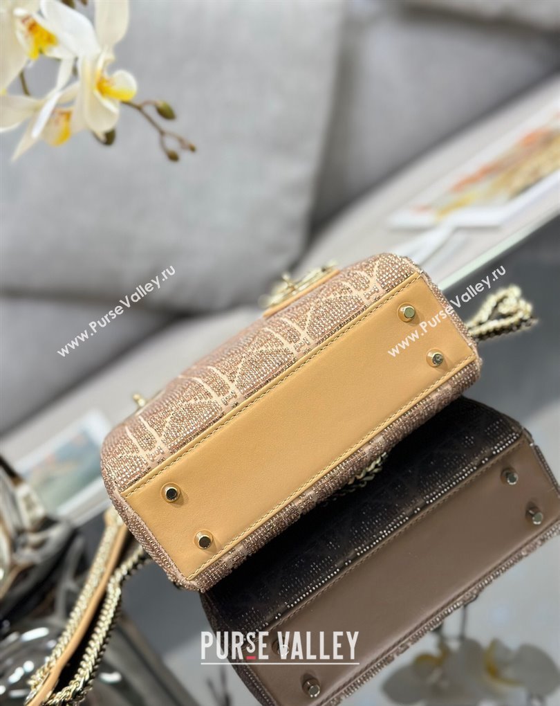 Dior Mini Lady Dior Bag in Beige Cannage Cotton with Micropearl Embroidery (XXG-23112102)
