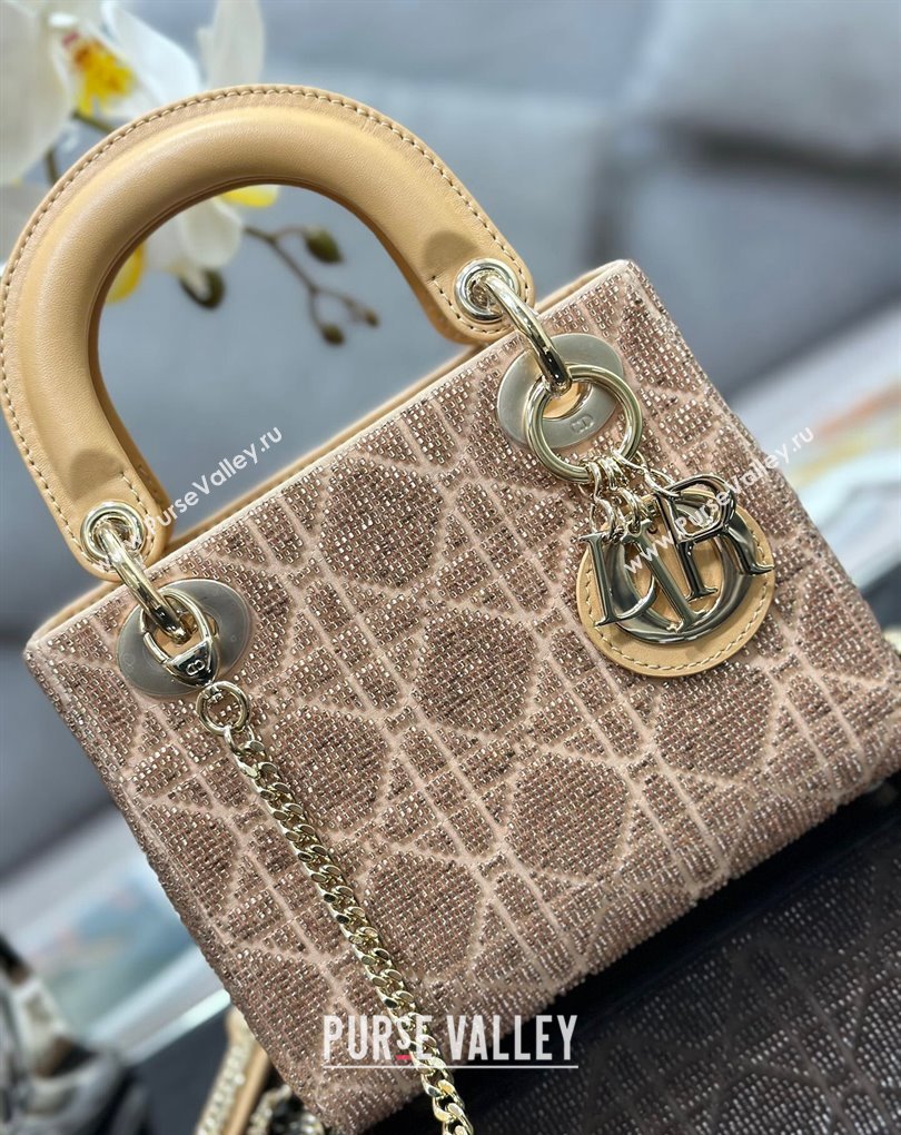 Dior Mini Lady Dior Bag in Beige Cannage Cotton with Micropearl Embroidery (XXG-23112102)
