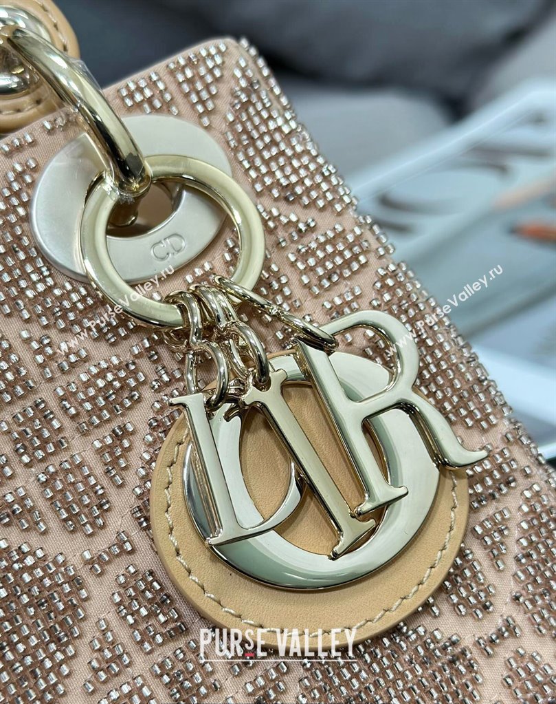 Dior Mini Lady Dior Bag in Beige Cannage Cotton with Micropearl Embroidery (XXG-23112102)
