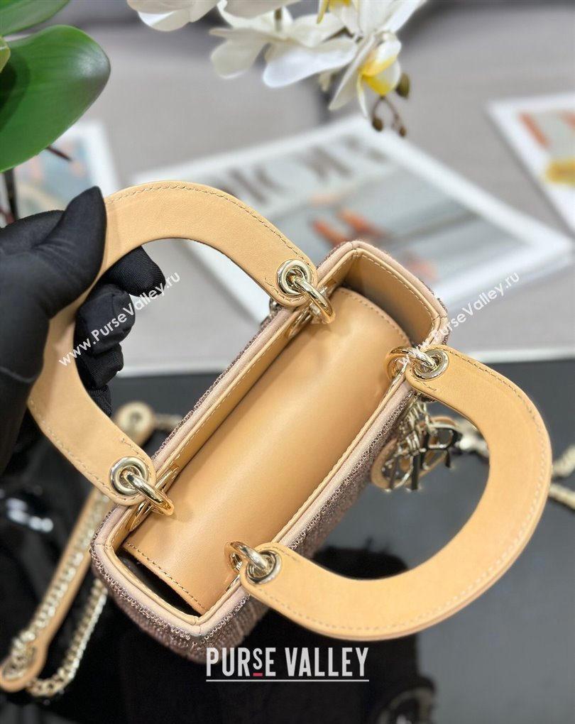 Dior Mini Lady Dior Bag in Beige Cannage Cotton with Micropearl Embroidery (XXG-23112102)