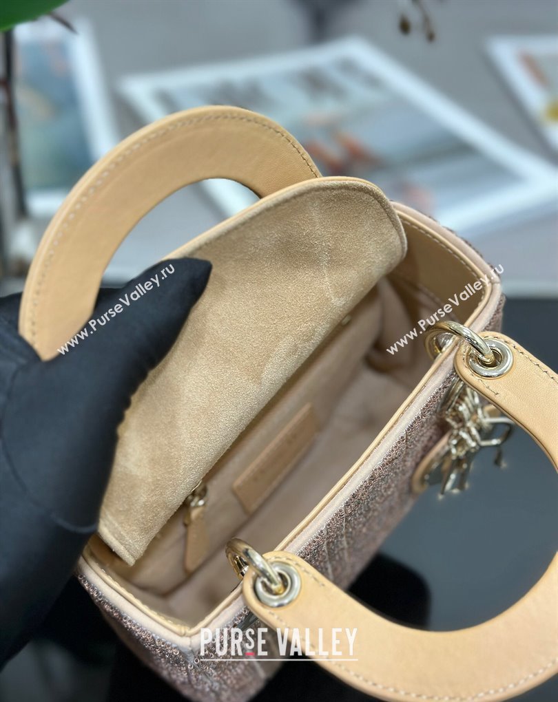 Dior Mini Lady Dior Bag in Beige Cannage Cotton with Micropearl Embroidery (XXG-23112102)