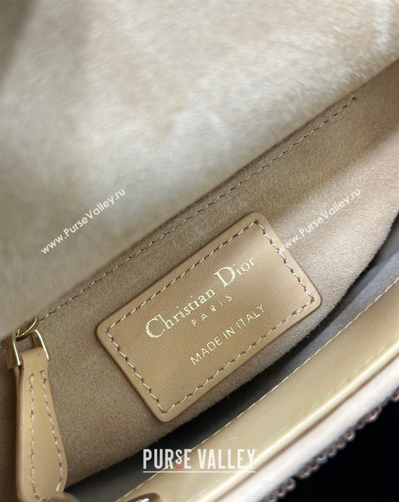 Dior Mini Lady Dior Bag in Beige Cannage Cotton with Micropearl Embroidery (XXG-23112102)