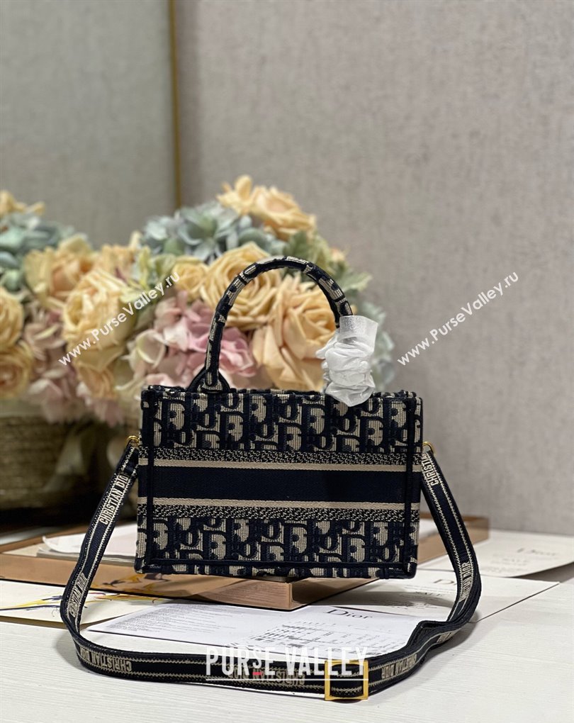 Dior Mini Dior Book Tote Bag with Strap in Blue and Beige Dior Oblique Embroidery (XXG-23112031)