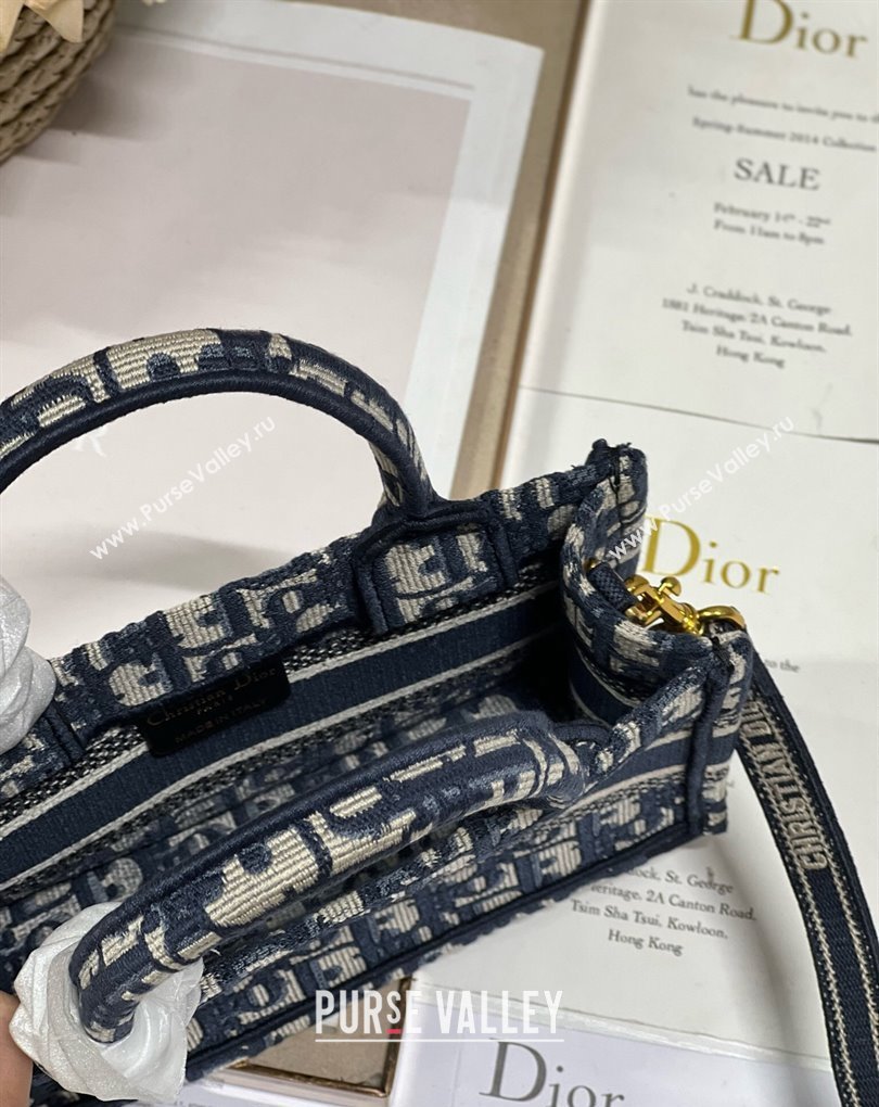Dior Mini Dior Book Tote Bag with Strap in Blue and Beige Dior Oblique Embroidery (XXG-23112031)
