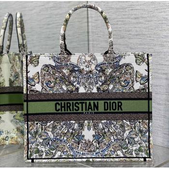Dior Large Book Tote Bag in White and Green Butterfly Around The World Embroidery (XXG-23112022)