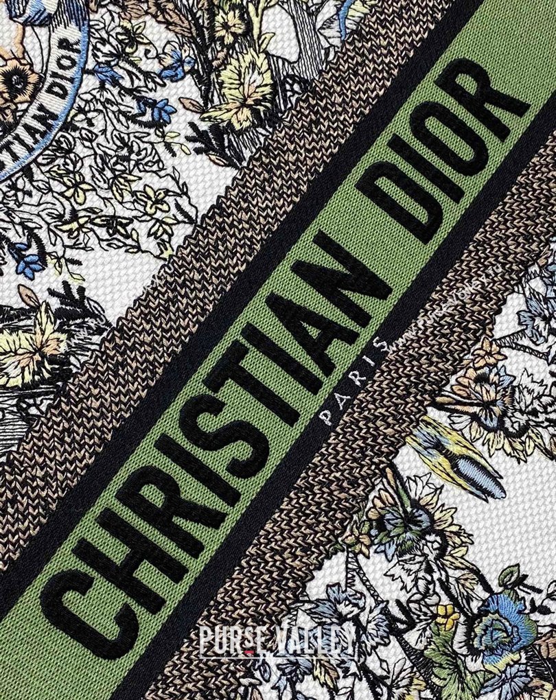 Dior Large Book Tote Bag in White and Green Butterfly Around The World Embroidery (XXG-23112022)
