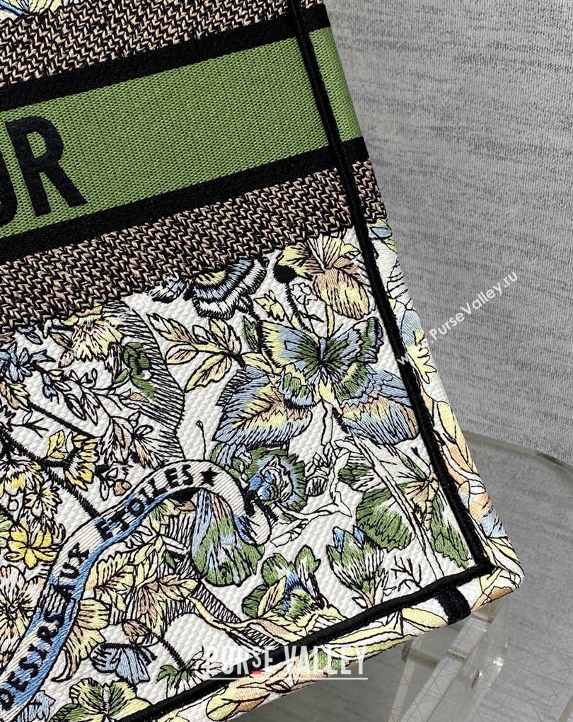 Dior Large Book Tote Bag in White and Green Butterfly Around The World Embroidery (XXG-23112022)