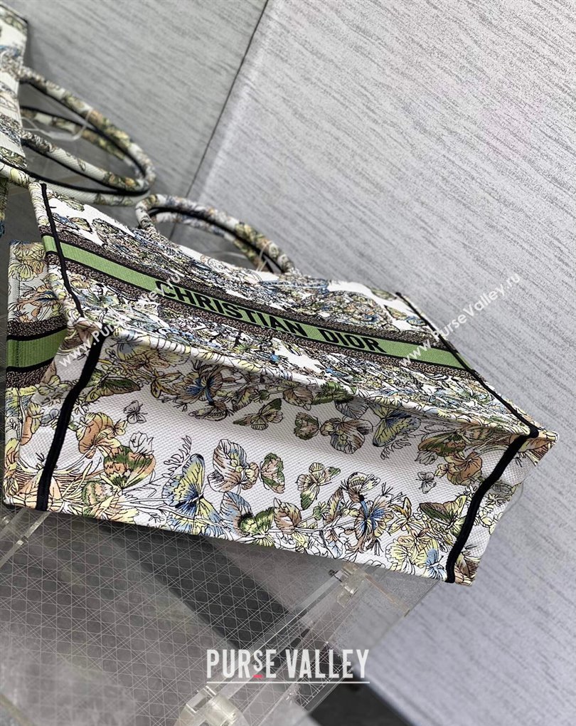 Dior Large Book Tote Bag in White and Green Butterfly Around The World Embroidery (XXG-23112022)