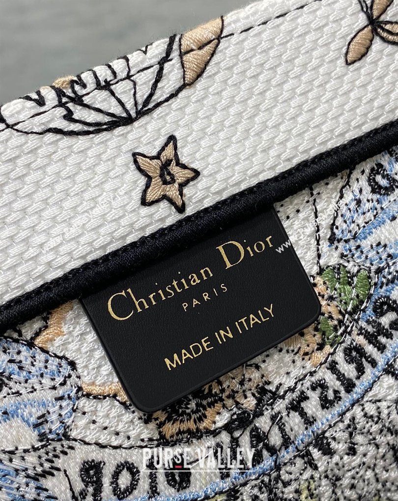 Dior Large Book Tote Bag in White and Green Butterfly Around The World Embroidery (XXG-23112022)