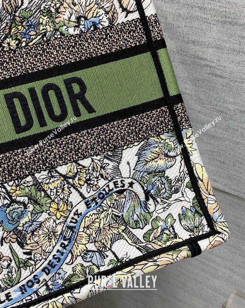 Dior Medium Book Tote Bag in White and Green Butterfly Around The World Embroidery (XXG-23112023)